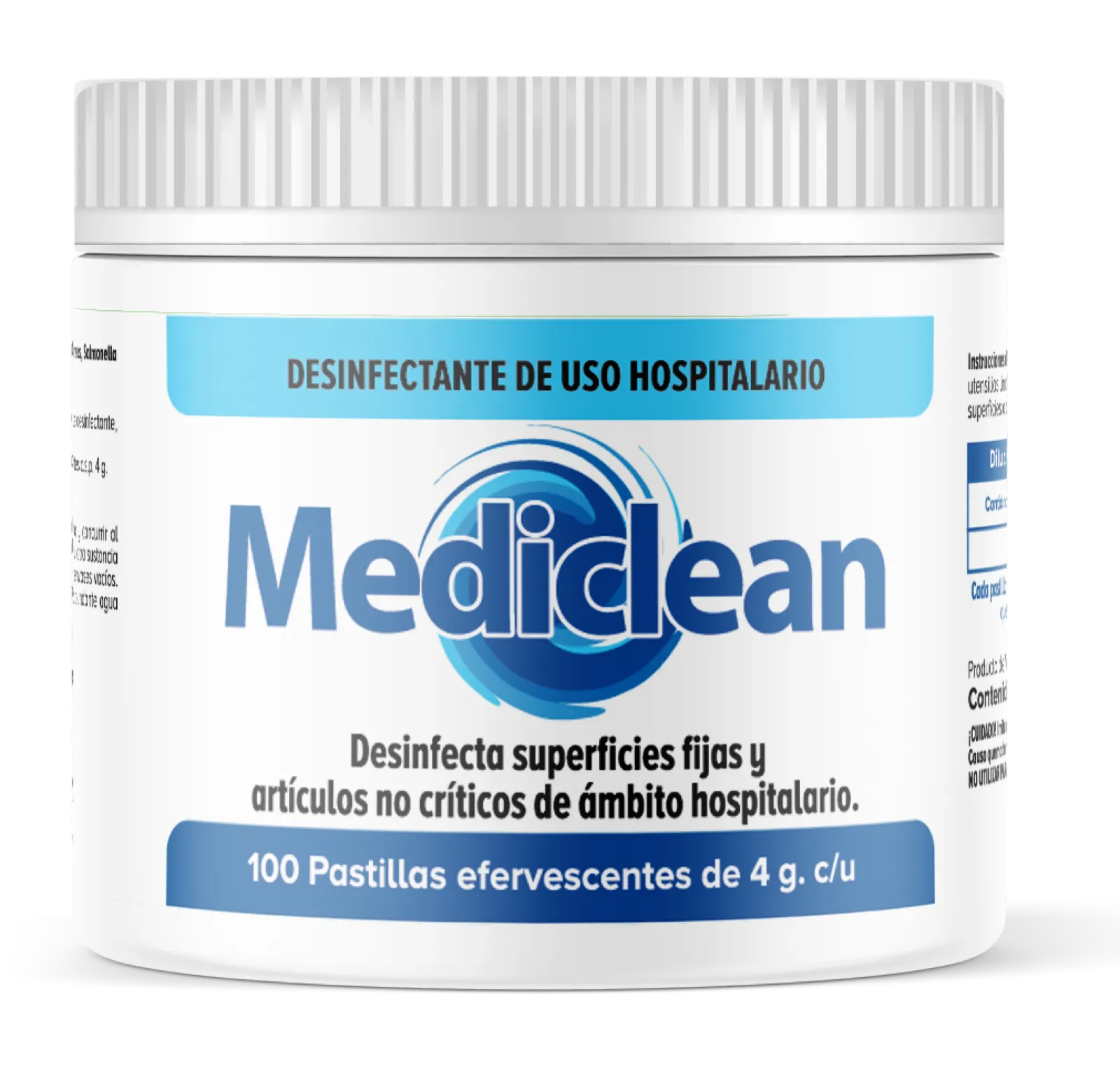 Pote de 100 pastillas Mediclean, desinfectante de uso hospitalario